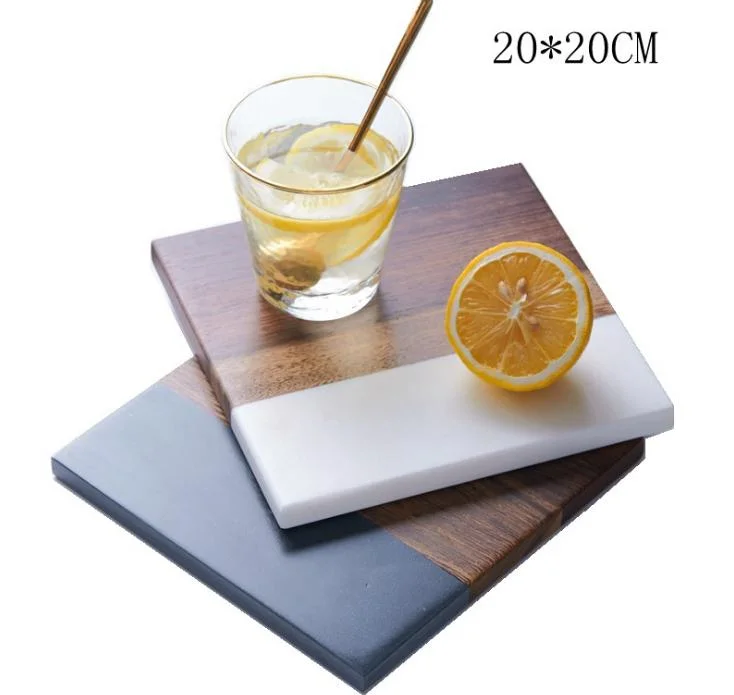 China Factory Price Square Wood and White/Black Marble Coaster Marble Tray Marble Crafts for Home/Cafe/Hotel