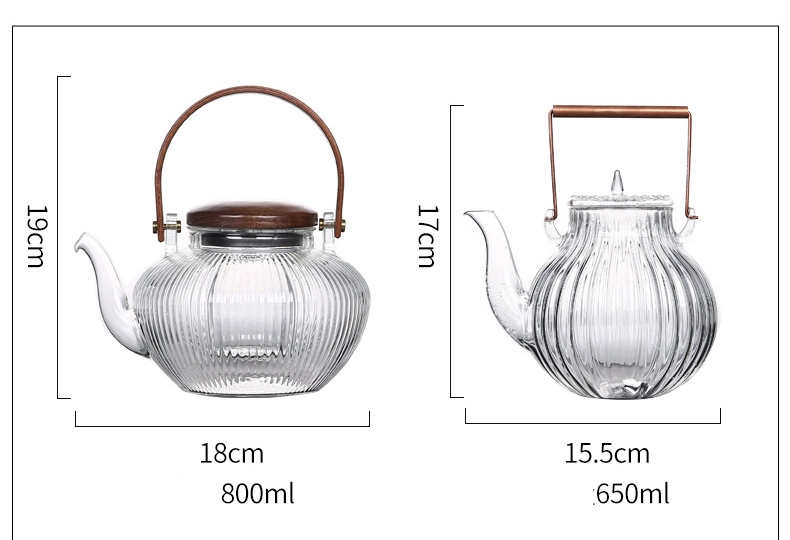 Teapot Tea Pot 800ml Glass Borosilicate Handmade Clear Glass Coffee &amp; Tea Sets Wooden Lid Home Restaurant Hand-Made Transparent