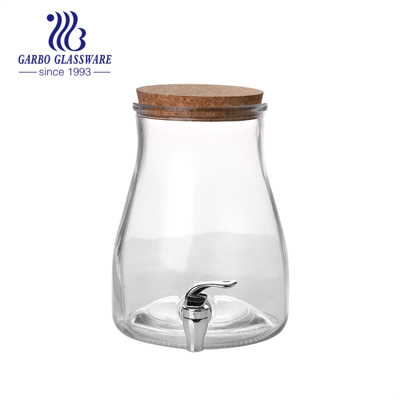 4L Glass Beverage Dispenser with Plastic Tap and Wooden Lid