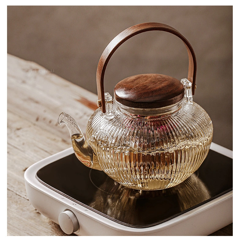 Teapot Tea Pot 800ml Glass Borosilicate Handmade Clear Glass Coffee &amp; Tea Sets Wooden Lid Home Restaurant Hand-Made Transparent