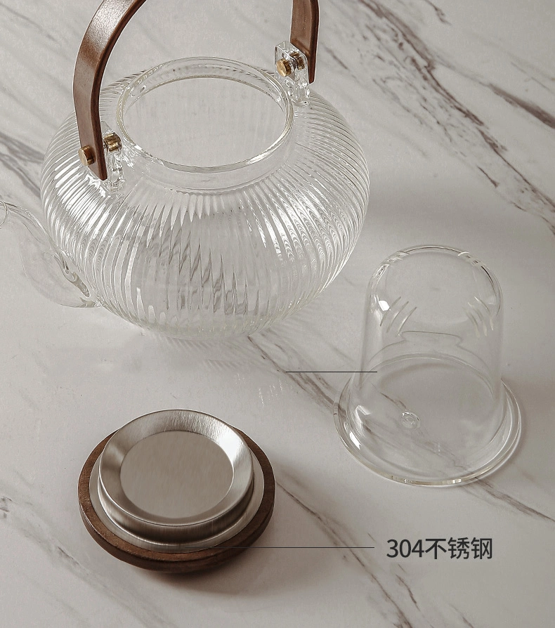 Teapot Tea Pot 800ml Glass Borosilicate Handmade Clear Glass Coffee &amp; Tea Sets Wooden Lid Home Restaurant Hand-Made Transparent