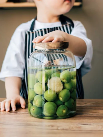 Kitchenware Glassware Set Borosilicate Glass Wood Lid Candy Storage Jar Mason Jar Screwed Wooden Lid