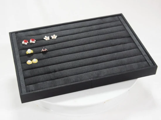 Wholesale Customzied Jewelry Display Tray Custom Black Leather Stacakable Wood Jewelry Tray